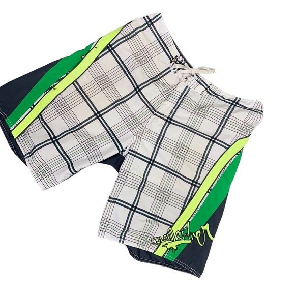 Quiksilver Mens Swim Trunks/Board Shorts Sz 34 Plaid Stripe #334D - Picture 1 of 7